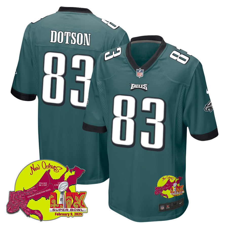 Jahan Dotson 83 Philadelphia Eagles Super Bowl LIX New Orleans Patch Game Men Jersey - Midnight Green