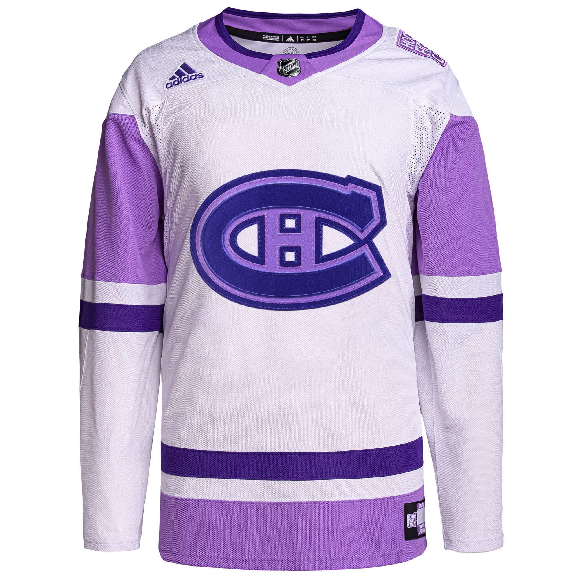 Montreal Canadiens adidas Hockey Fights Cancer Primegreen Authentic Custom Jersey - White\/Purple