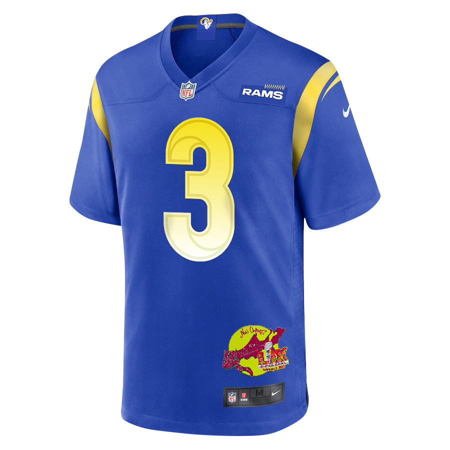 Kam Curl 3 Los Angeles Rams Super Bowl LIX New Orleans Patch Game Men Jersey - Royal