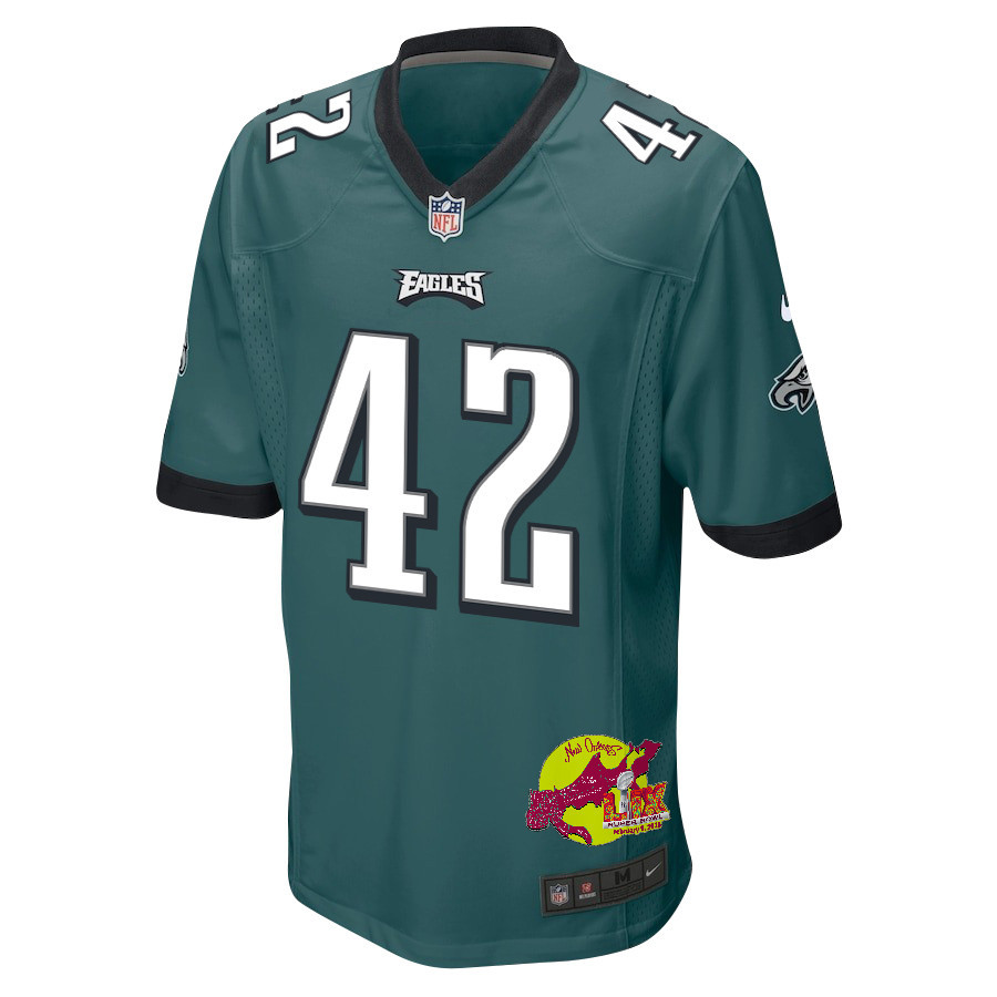 Oren Burks 42 Philadelphia Eagles Super Bowl LIX New Orleans Patch Game Men Jersey - Midnight Green