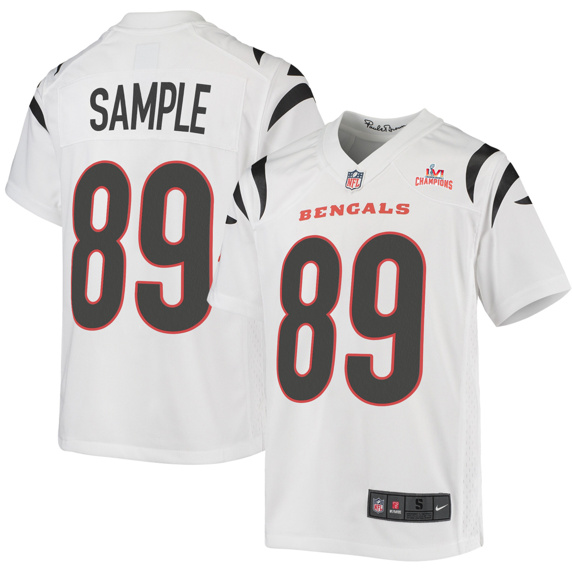 Super Bowl LVI Champions Cincinnati Bengals Drew Sample 89 White Youth's Jersey Jersey