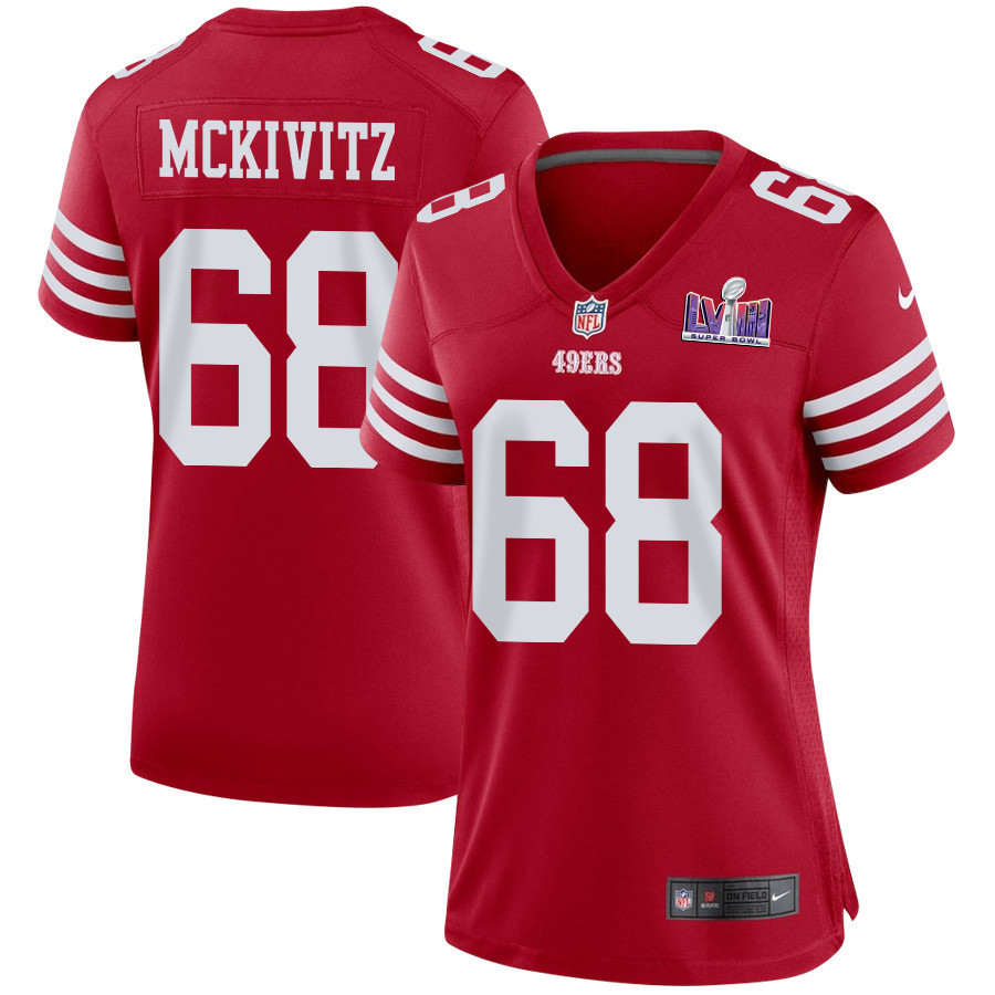 Colton McKivitz 68 San Francisco 49ers Super Bowl LVIII Patch Game Women Jersey - Scarlet