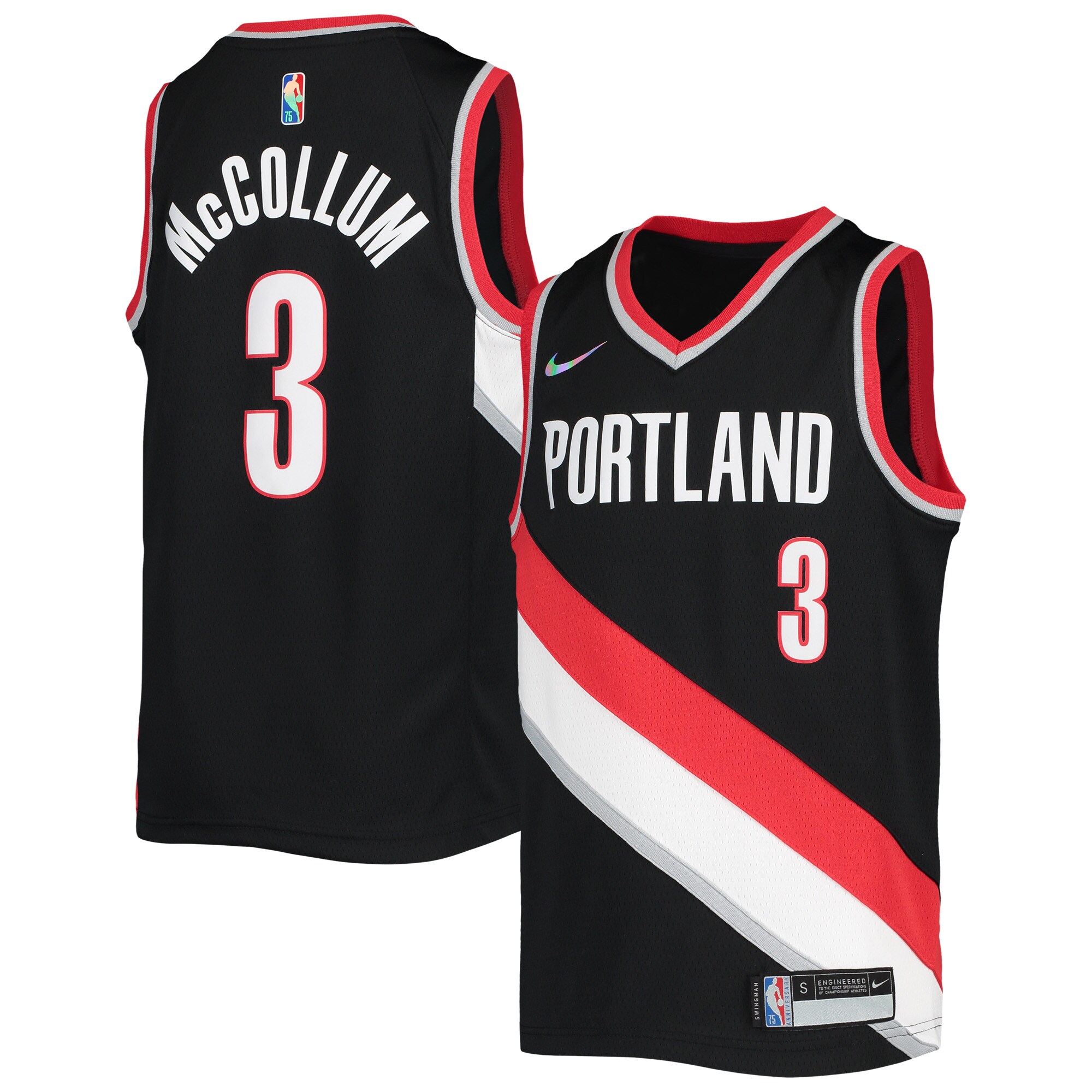 C.J. McCollum Portland Trail Blazers Youth 2021\/22 Diamond Swingman Jersey - Icon Edition - Black