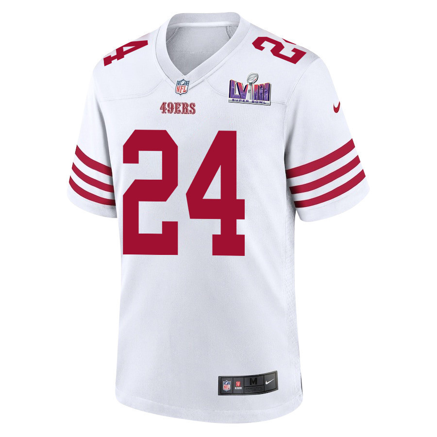Jordan Mason 24 San Francisco 49ers Super Bowl LVIII Patch Game Men Jersey - White