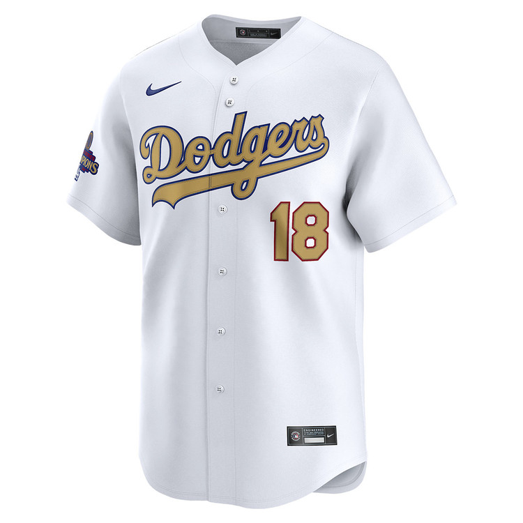 Yoshinobu Yamamoto Kanji Los Angeles Dodgers Home 2025 Gold Collection Limited Jersey