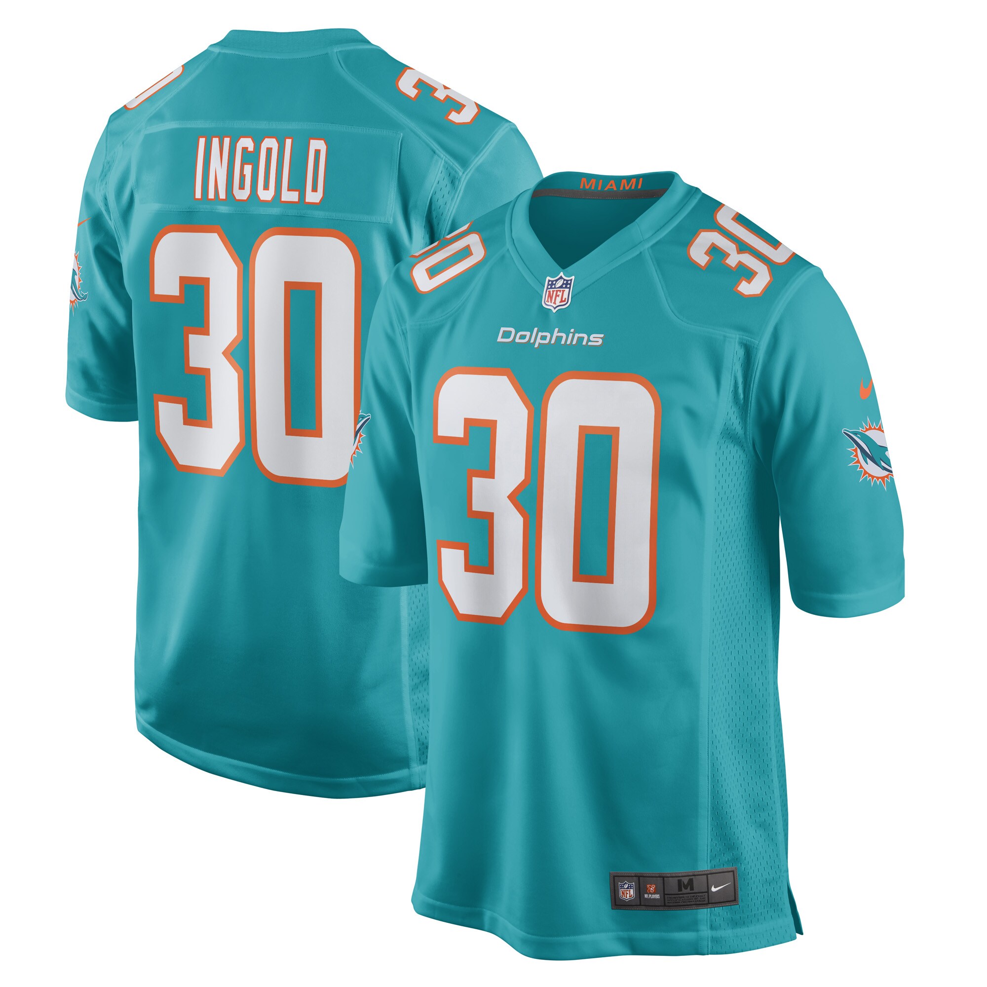 Alec Ingold Miami Dolphins  Game Player Jersey - Aqua
