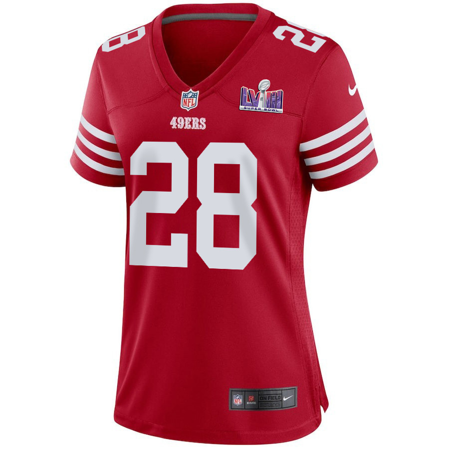 Darrell Luter Jr. 28 San Francisco 49ers Super Bowl LVIII Patch Game Women Jersey - Scarlet