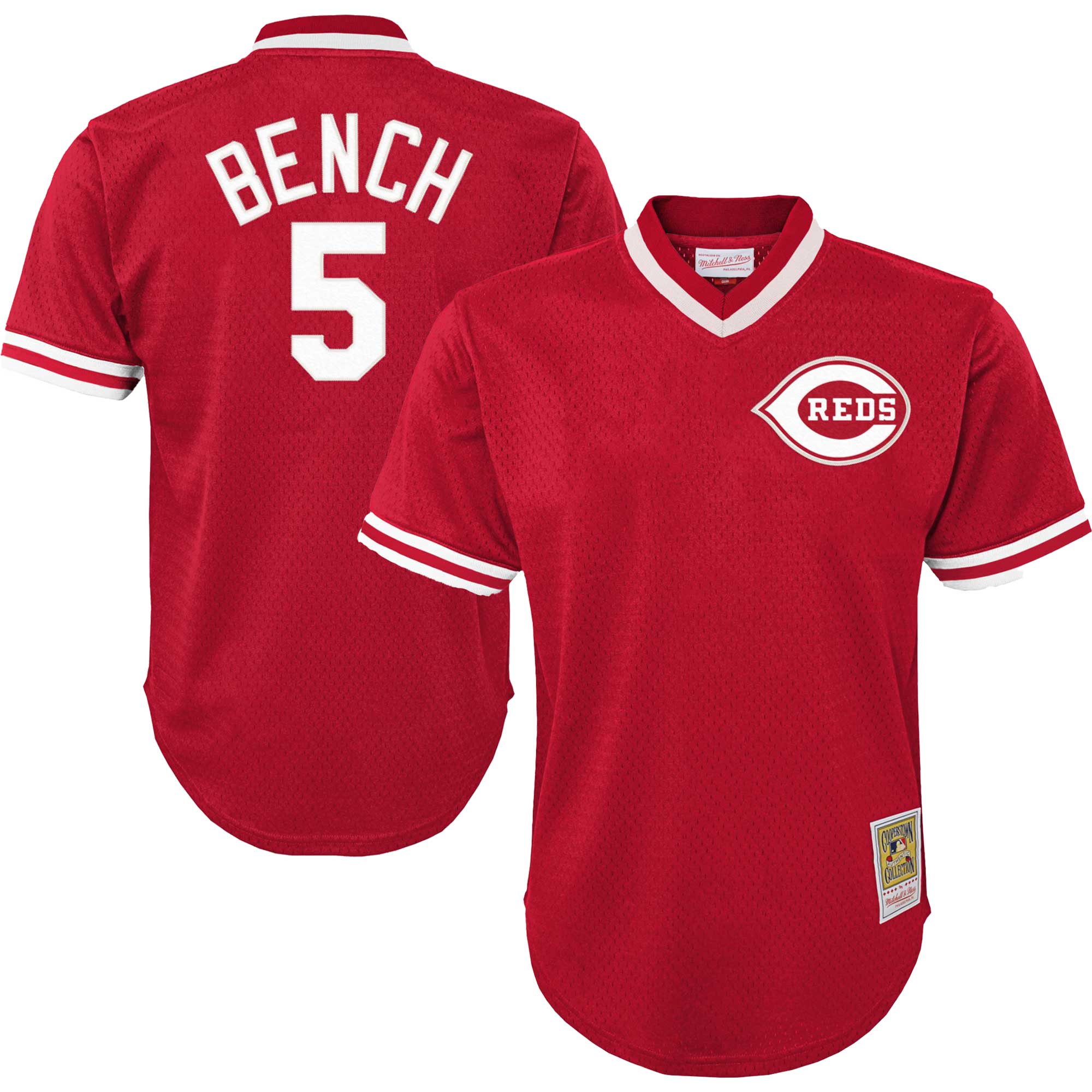 Johnny Bench Cincinnati Reds Mitchell & Ness Youth Cooperstown CollectionMesh Batting Practice Jersey - Red