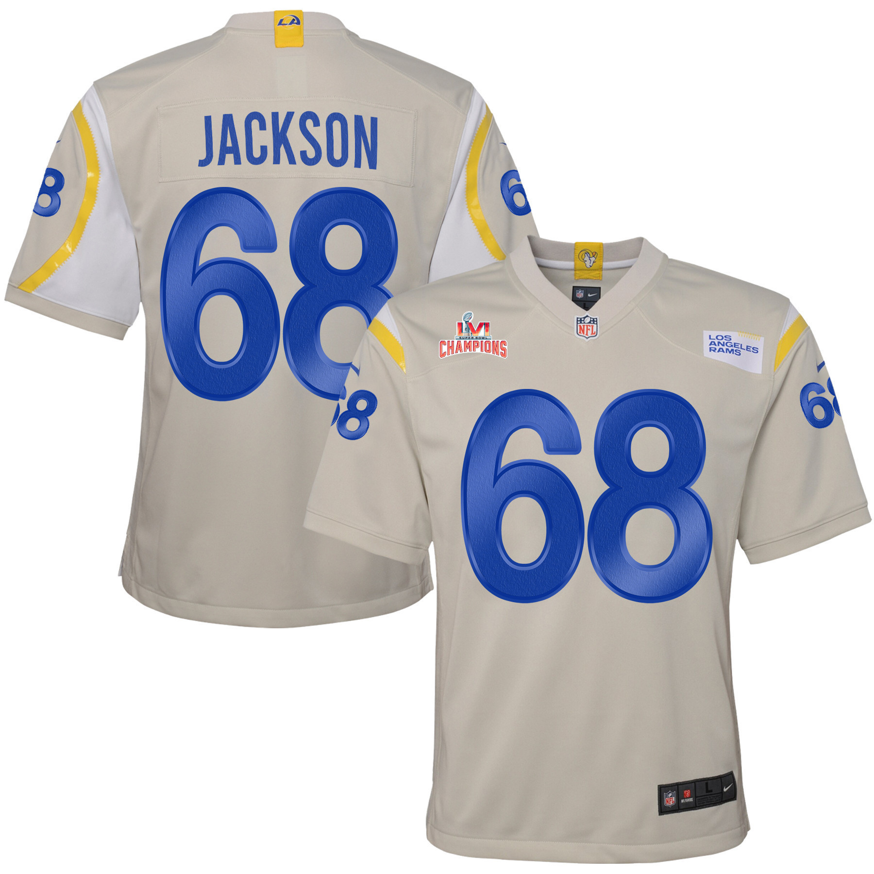 Super Bowl LVI Champions Los Angeles Rams AJ Jackson 68 Bone Youth's Jersey Jersey