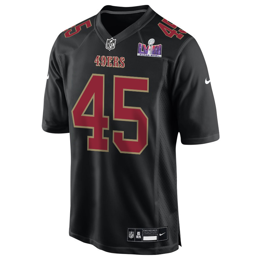 Demetrius Flannigan-Fowles 45 San Francisco 49ers Super Bowl LVIII Patch Fashion Game Men Jersey - Carbon Black