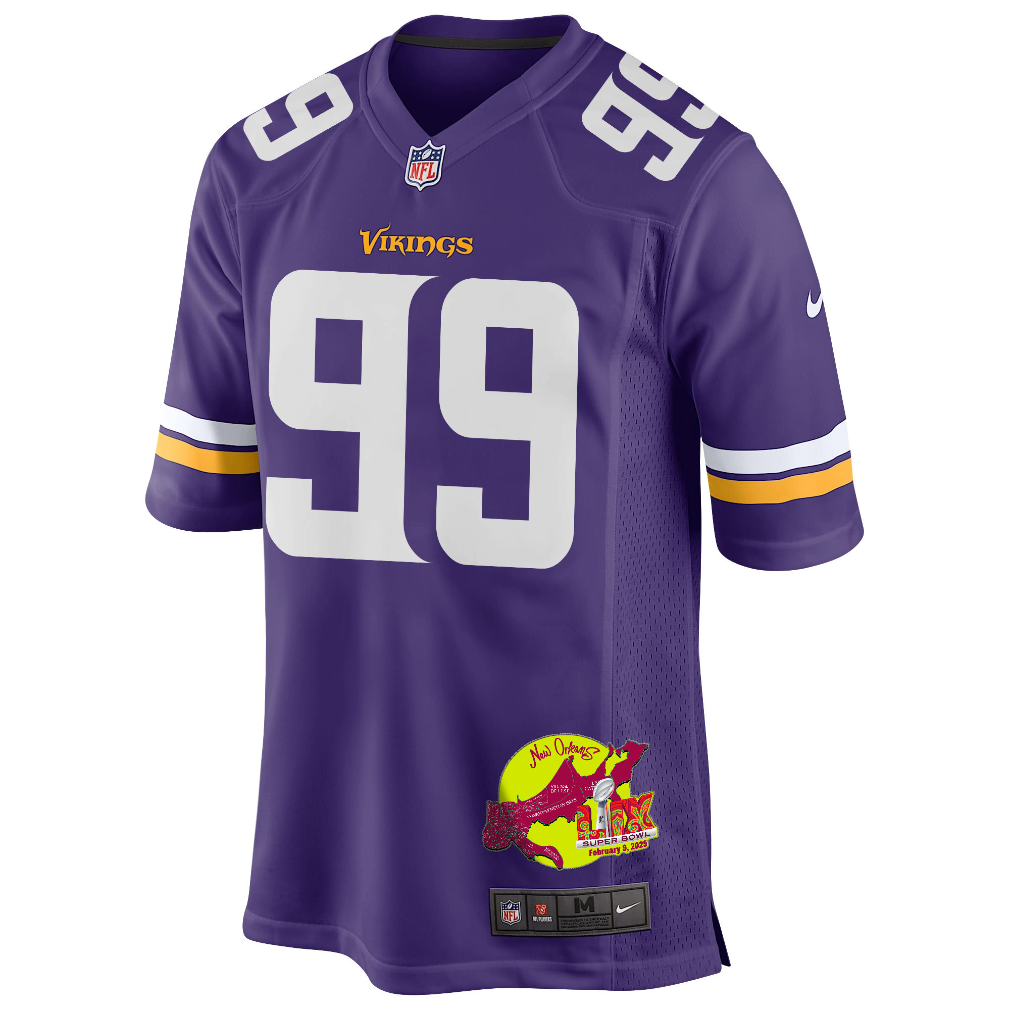 Jerry Tillery 99 Minnesota Vikings Super Bowl LIX New Orleans Patch Game Men Jersey - Purple