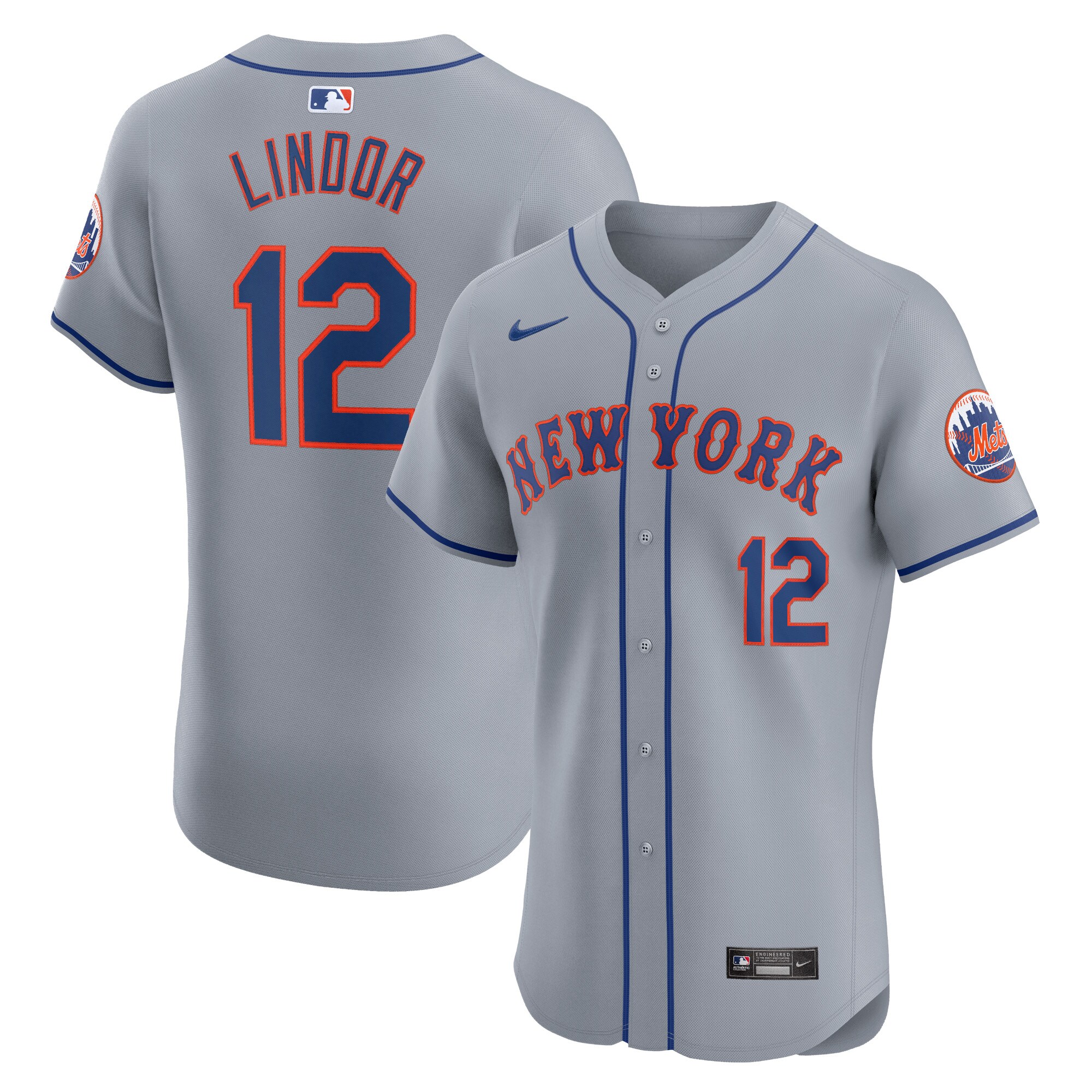 Francisco Lindor New York Mets  Road Elite Player Jersey - Gray