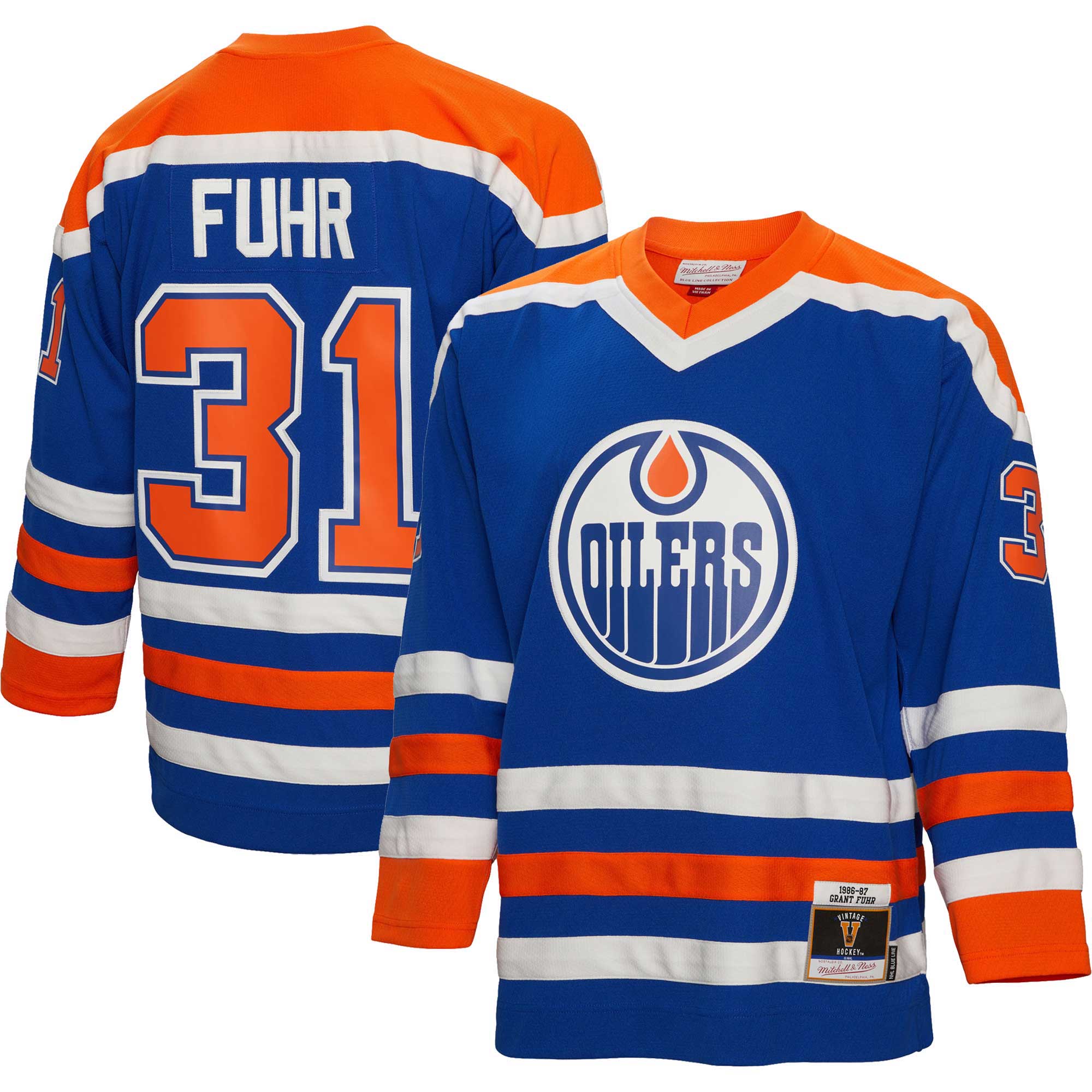 Grant Fuhr Edmonton Oilers Mitchell & Ness 1986\/87 Blue Line Player Jersey - Royal