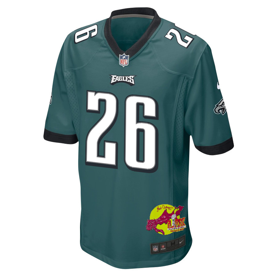 Saquon Barkley 26 Philadelphia Eagles Super Bowl LIX New Orleans Patch Game Men Jersey - Midnight Green