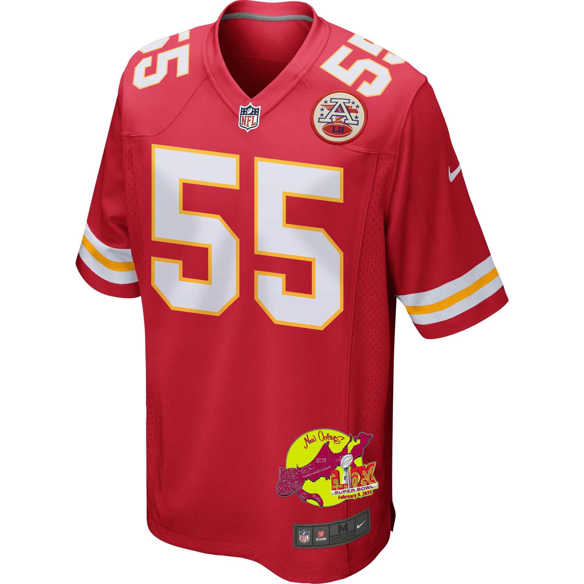 Joshua Uche 55 Kansas City Chiefs Super Bowl LIX New Orleans Patch Game Men Jersey - Red