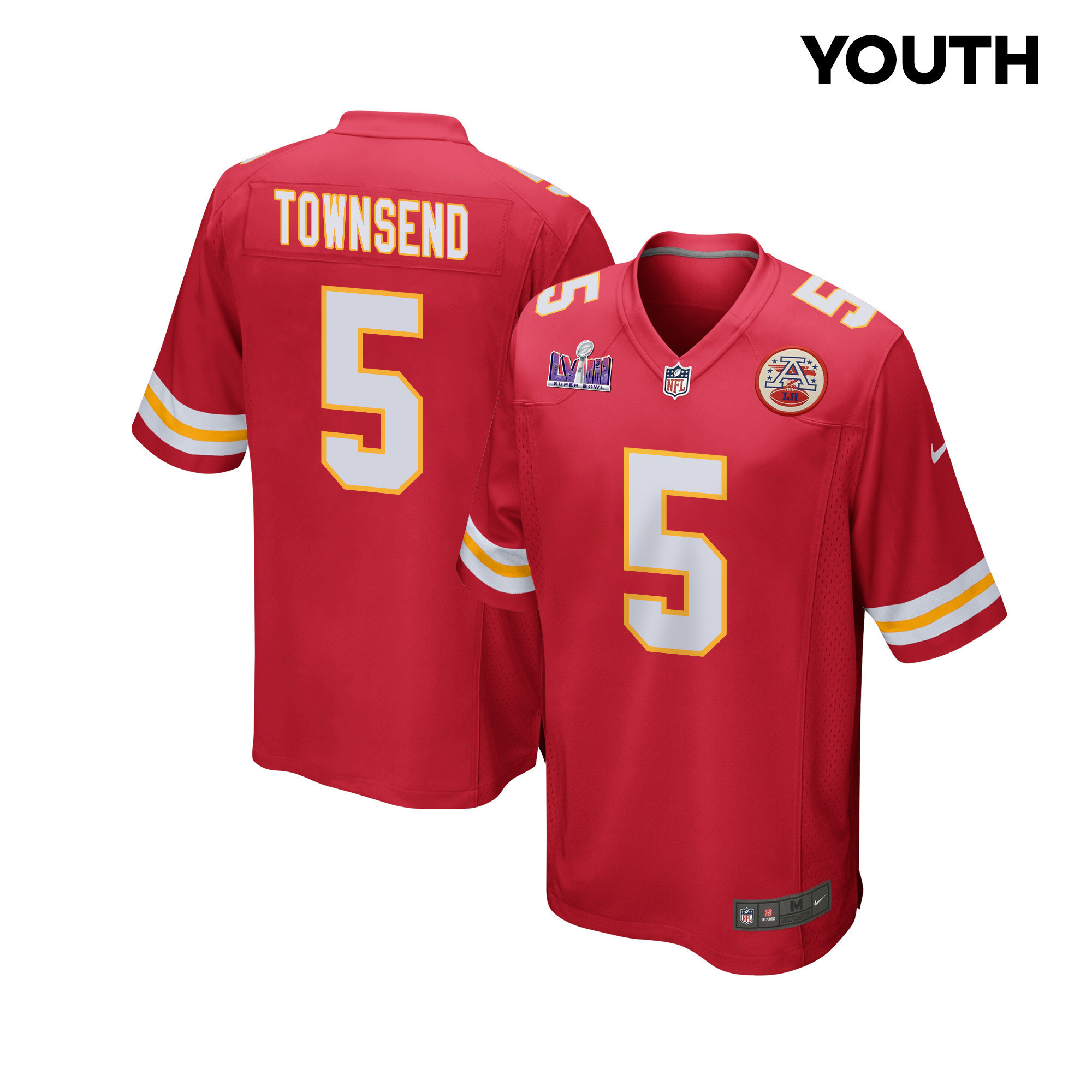 Tommy Townsend 5 Kansas City Chiefs Super Bowl LVIII Patch Game YOUTH Jersey - Red