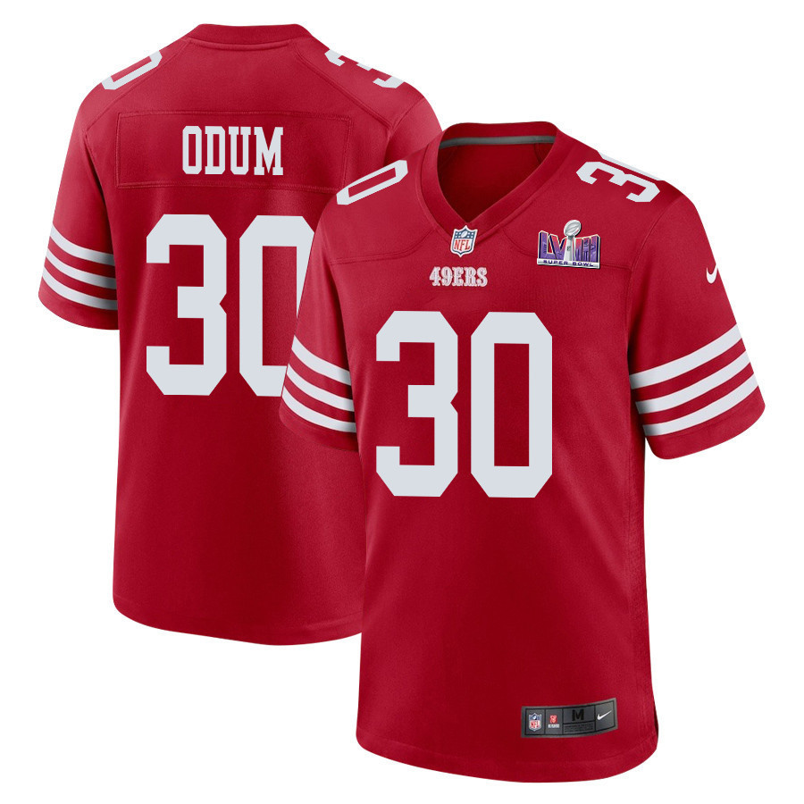 George Odum 30 San Francisco 49ers Super Bowl LVIII Patch Game Men Jersey - Scarlet