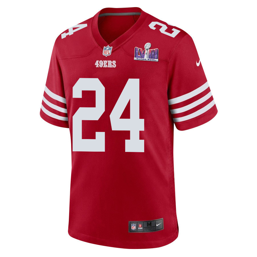 Jordan Mason 24 San Francisco 49ers Super Bowl LVIII Patch Game Men Jersey - Scarlet