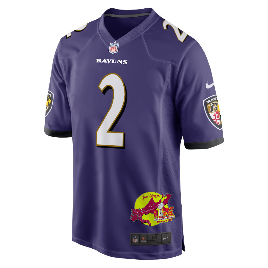 Nate Wiggins 2 Baltimore Ravens Super Bowl LIX New Orleans Patch Game Men Jersey - Purple