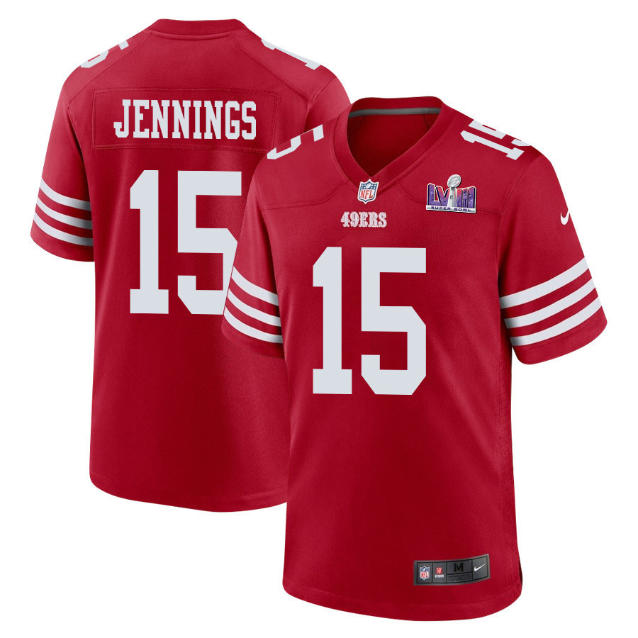 Jauan Jennings 15 San Francisco 49ers Super Bowl LVIII Patch Game Men Jersey - Scarlet