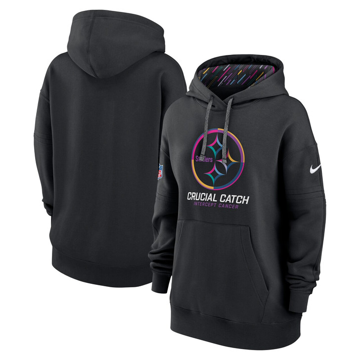 Pittsburgh Steelers Women's 2024 Crucial Catch Club Pullover Hoodie - Black
