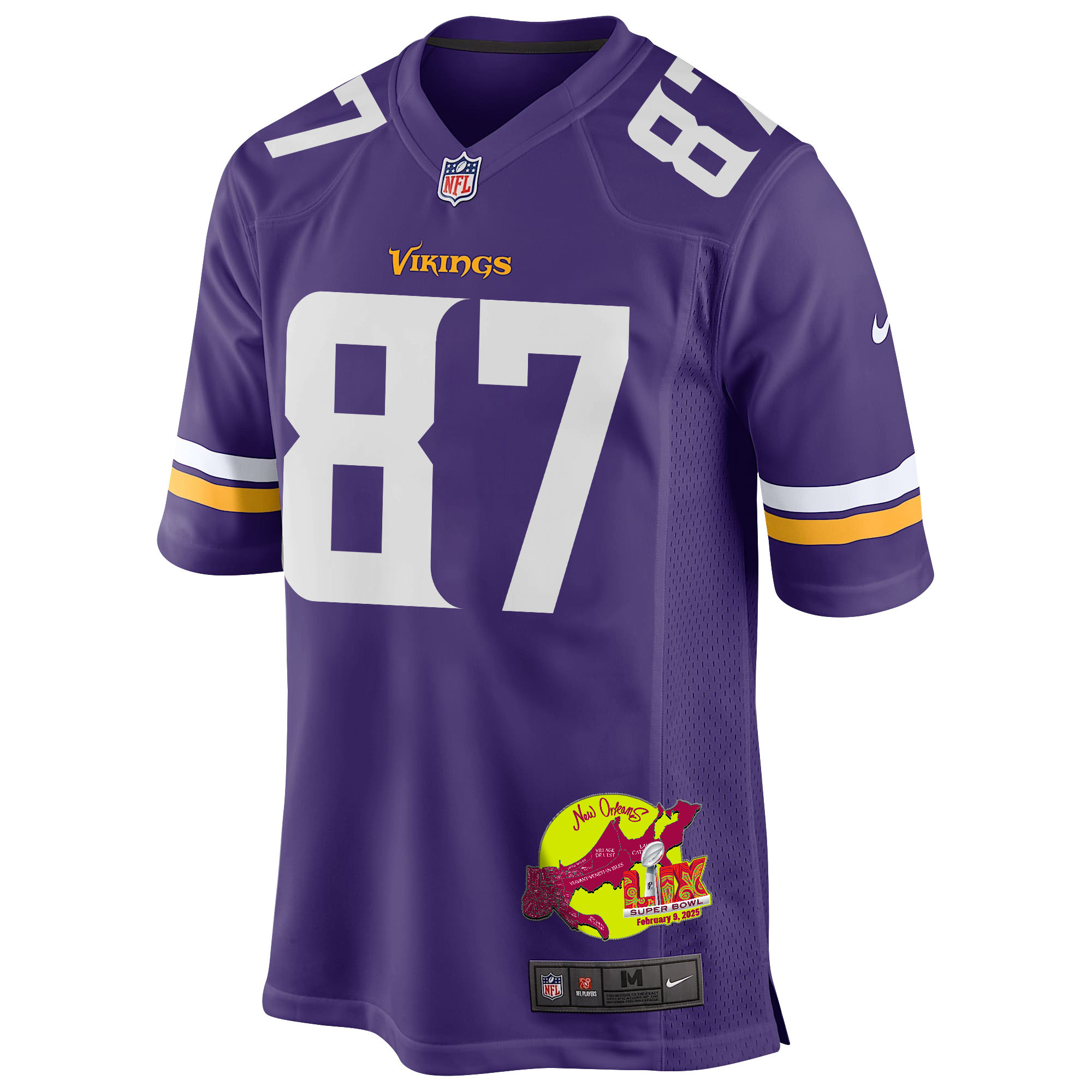 T.J. Hockenson 87 Minnesota Vikings Super Bowl LIX New Orleans Patch Game Men Jersey - Purple