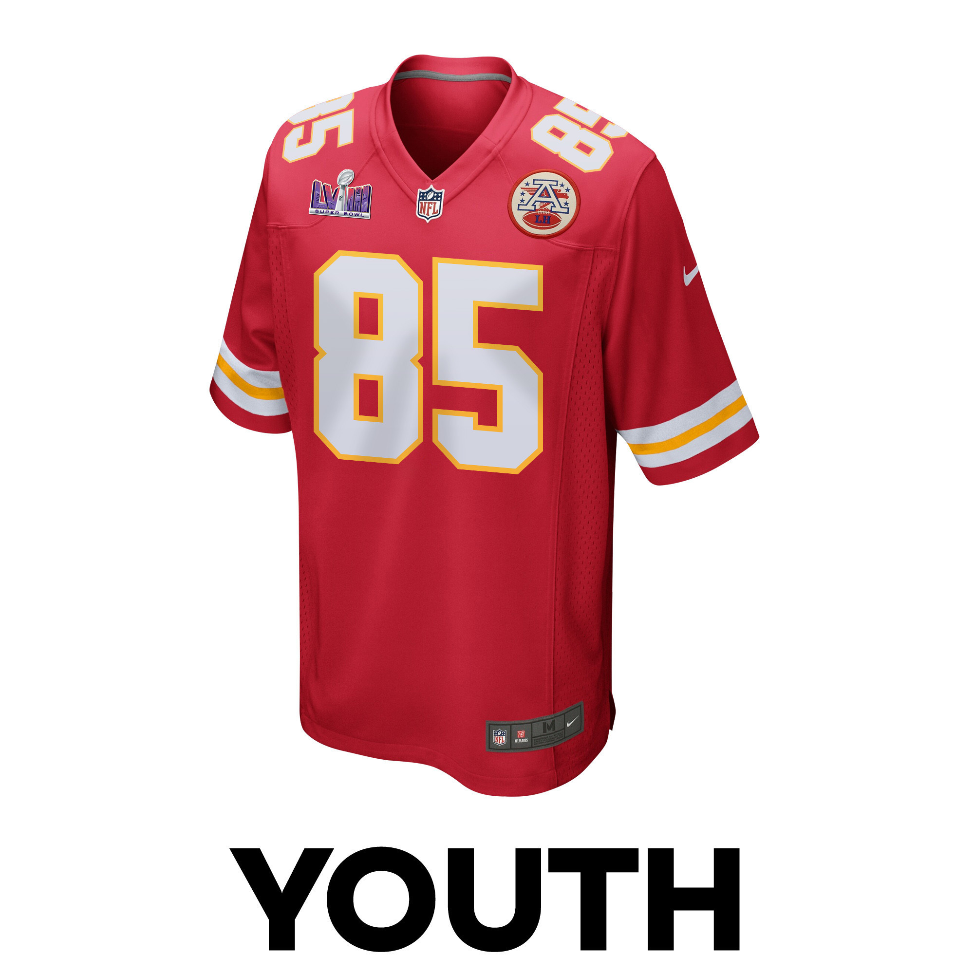 Izaiah Gathings 85 Kansas City Chiefs Super Bowl LVIII Patch Game YOUTH Jersey - Red