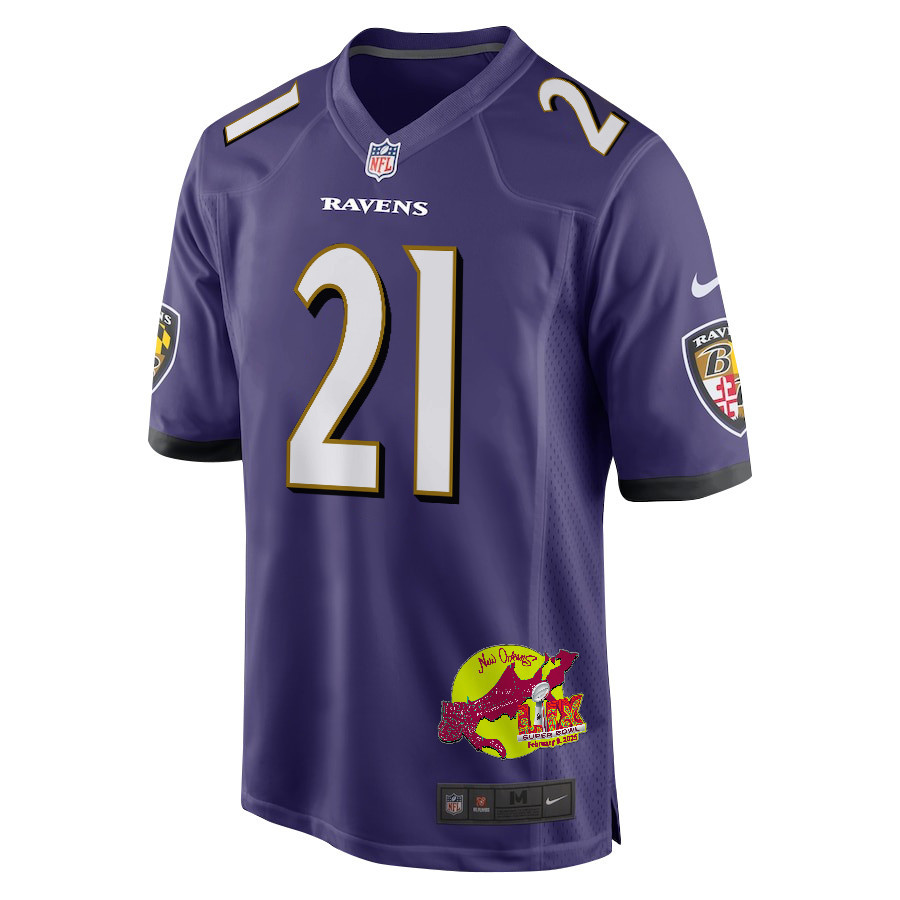 Brandon Stephens 21 Baltimore Ravens Super Bowl LIX New Orleans Patch Game Men Jersey - Purple