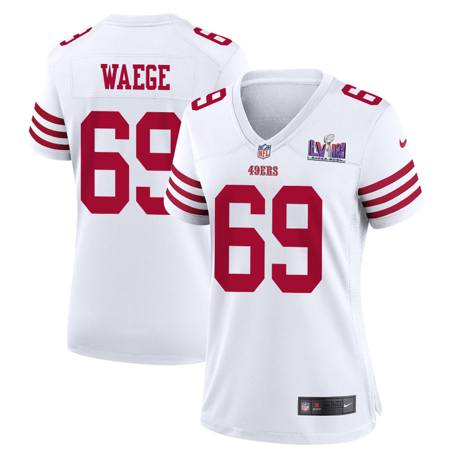 Spencer Waege 69 San Francisco 49ers Super Bowl LVIII Patch Game Women Jersey - White