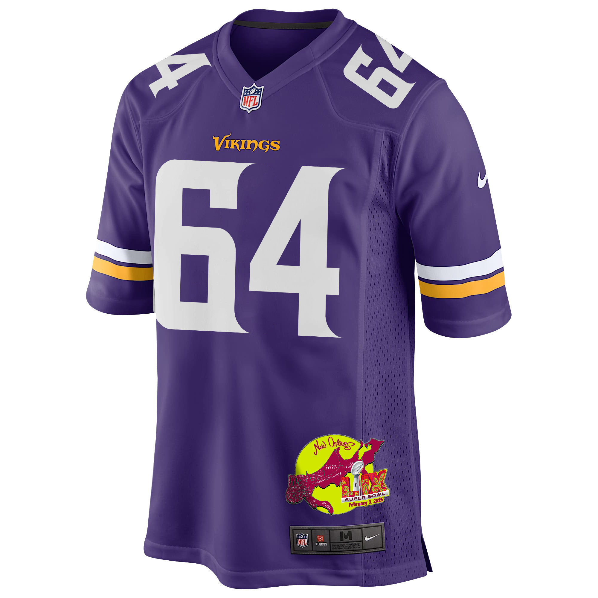 Blake Brandel 64 Minnesota Vikings Super Bowl LIX New Orleans Patch Game Men Jersey - Purple