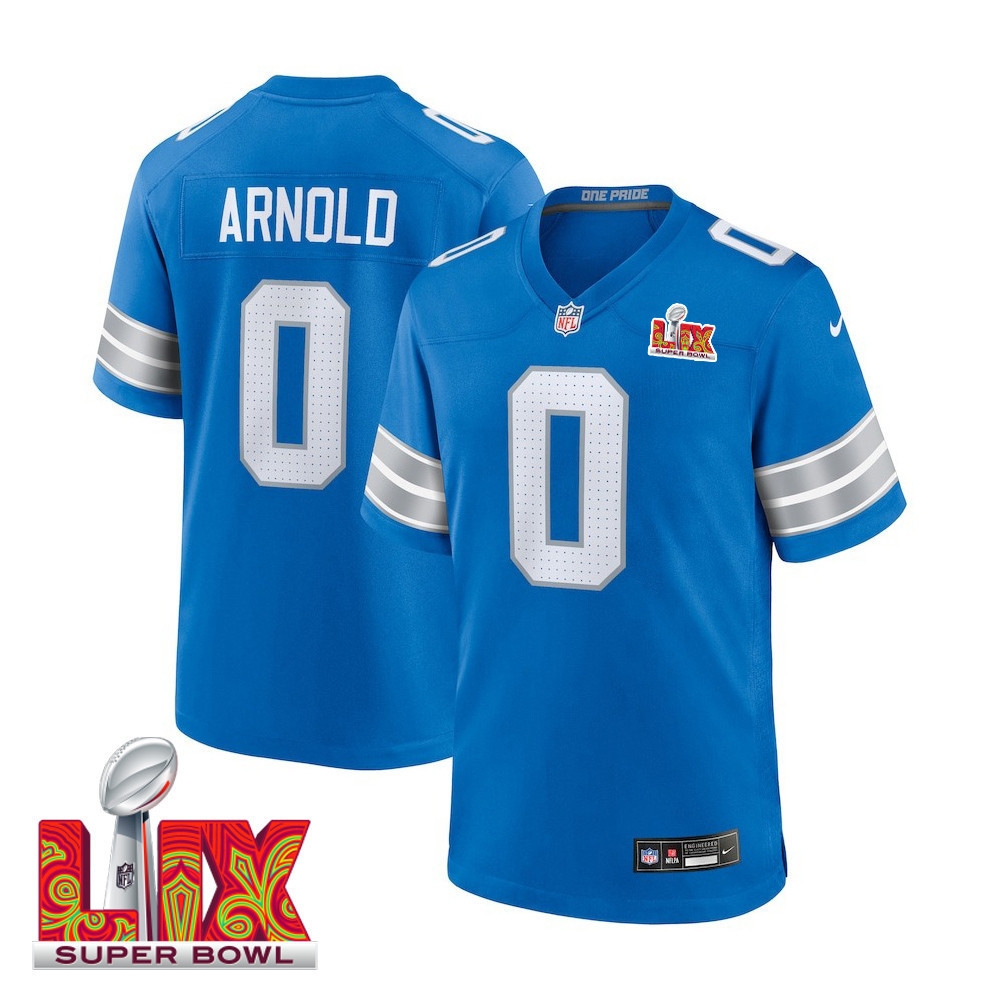 Terrion Arnold #0 Detroit Lions Super Bowl LIX Jersey - Men's - Blue