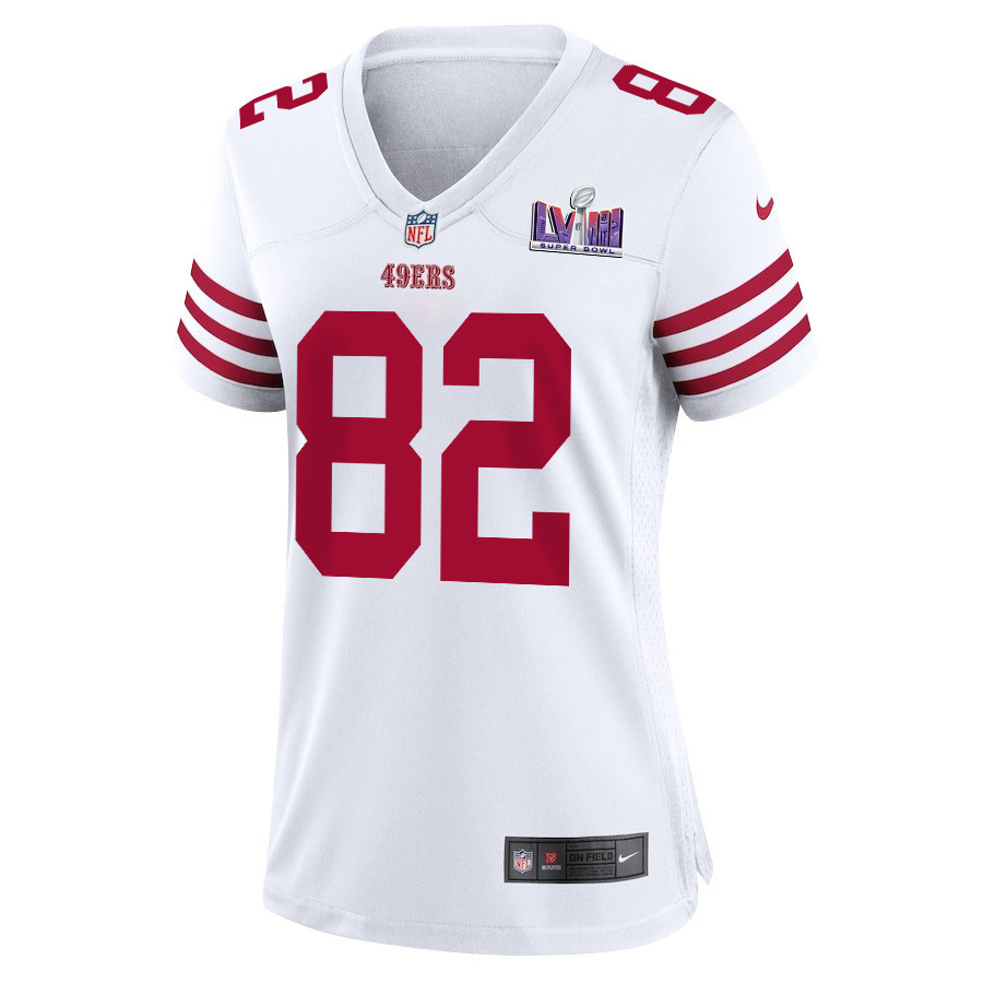 Ross Dwelley 82 San Francisco 49ers Super Bowl LVIII Patch Game Women Jersey - White