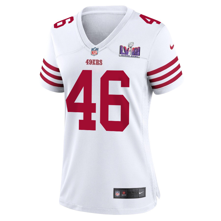 Taybor Pepper 46 San Francisco 49ers Super Bowl LVIII Patch Game Women Jersey - White