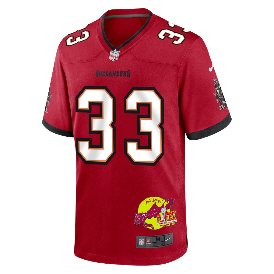 Jose Ramirez 33 Tampa Bay Buccaneers Super Bowl LIX New Orleans Patch Game Men Jersey - Red