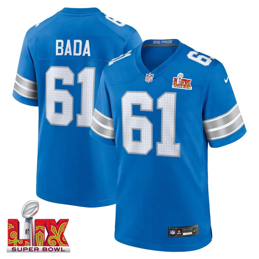 David Bada #61 Detroit Lions Super Bowl LIX Jersey - Men's - Blue