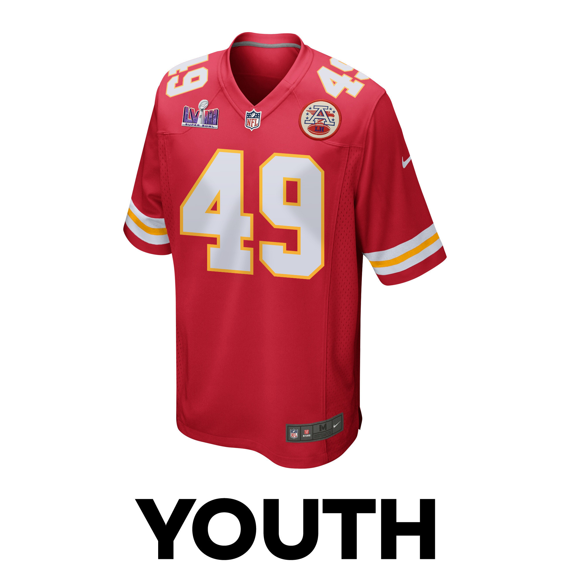 Matt Bushman 49 Kansas City Chiefs Super Bowl LVIII Patch Game YOUTH Jersey - Red