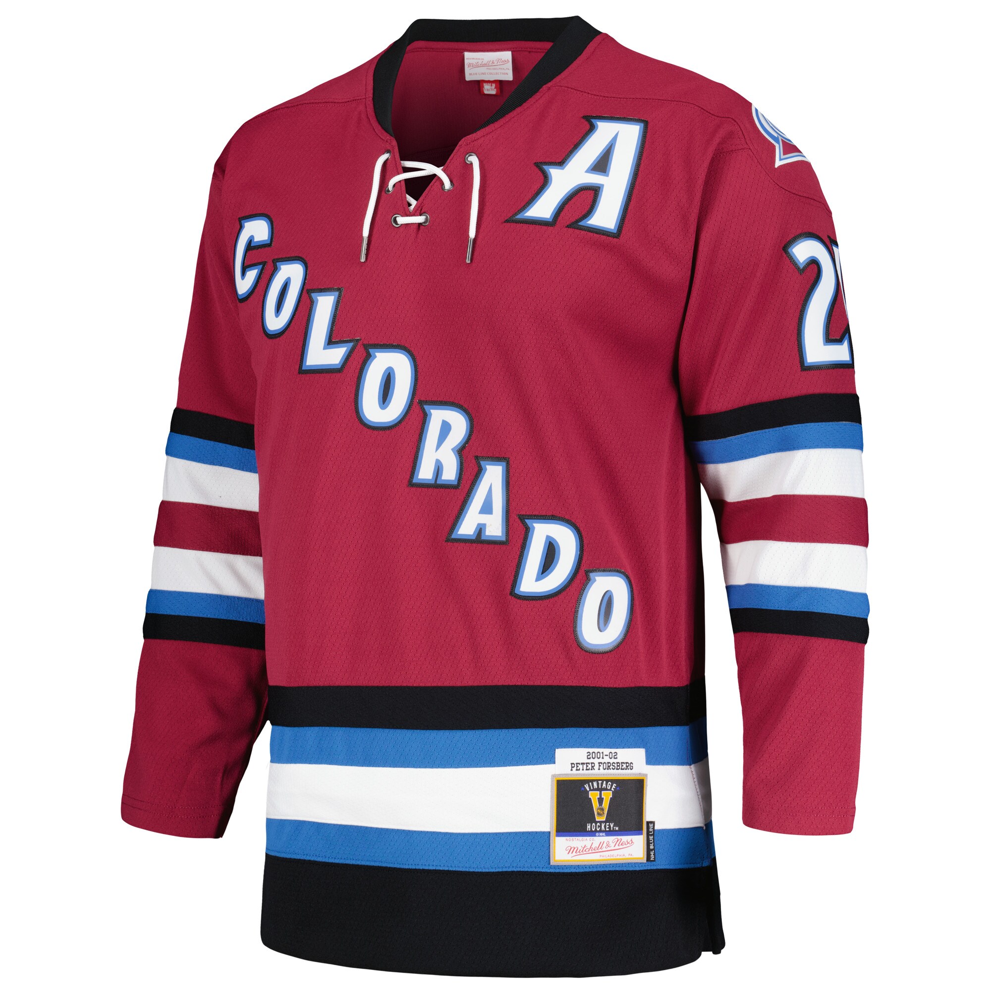 Peter Forsberg Colorado Avalanche Mitchell & Ness 2001\/02 Alternate Captain Blue Line Player Jersey - Maroon