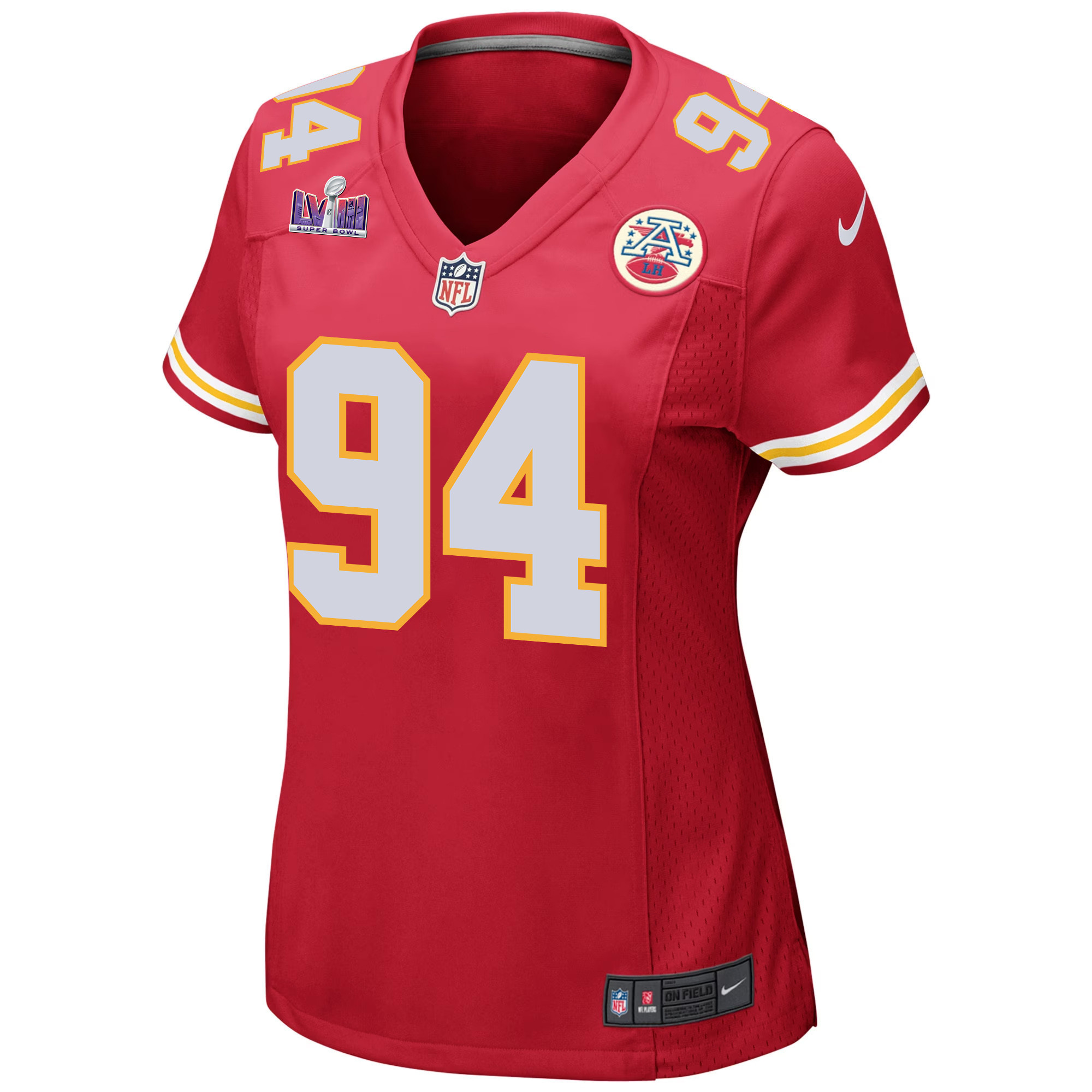 Malik Herring 94 Kansas City Chiefs Super Bowl LVIII Patch Game Women Jersey - Red