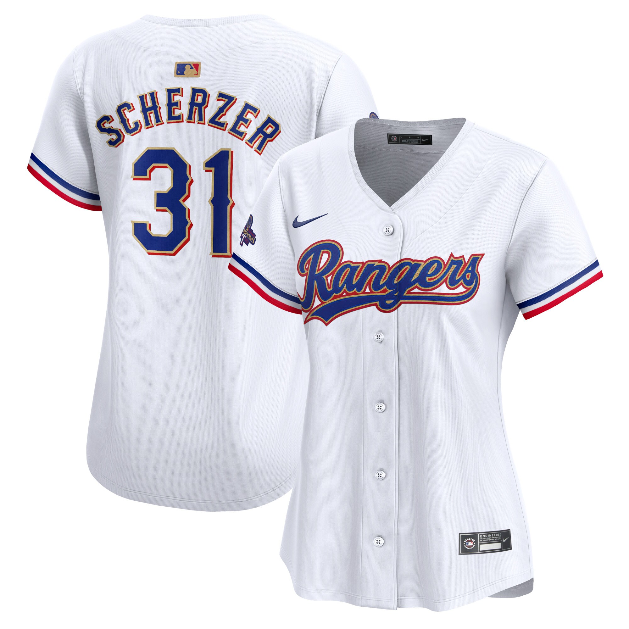 Max Scherzer Texas Rangers Women's 2024 Gold Collection Limited Player Jersey White