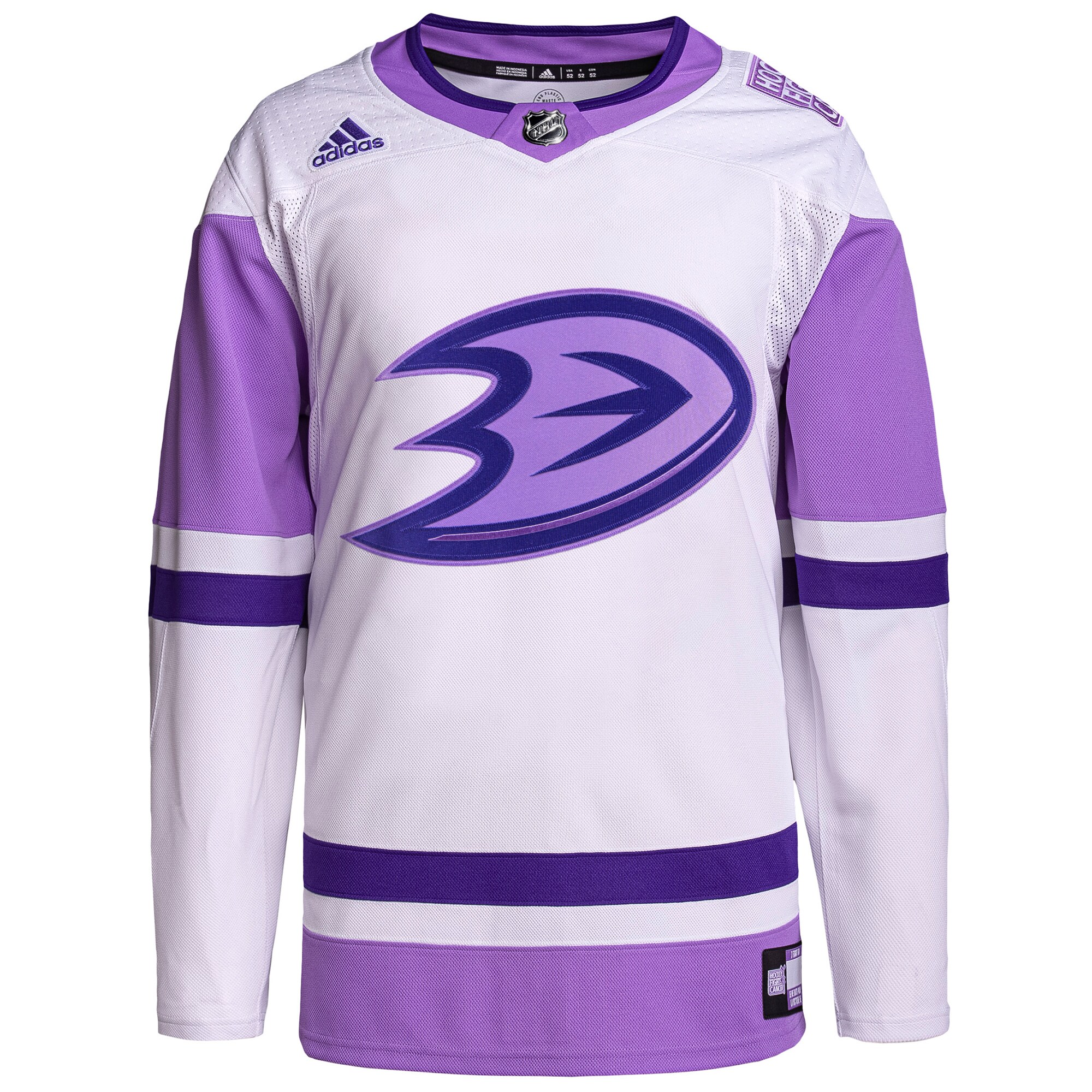 Anaheim Ducks adidas Hockey Fights Cancer Primegreen Authentic Blank Practice Jersey - White\/Purple
