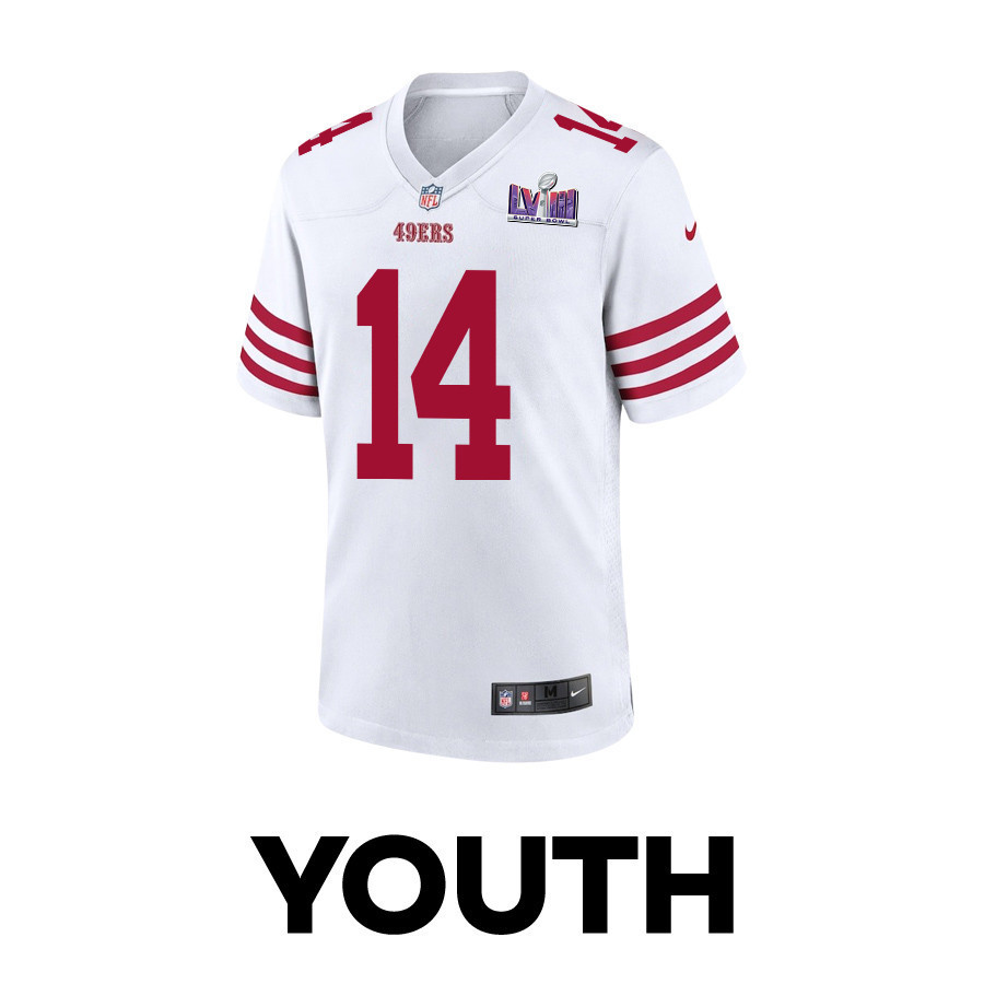 Sam Darnold 14 San Francisco 49ers Super Bowl LVIII Patch Game YOUTH Jersey - White