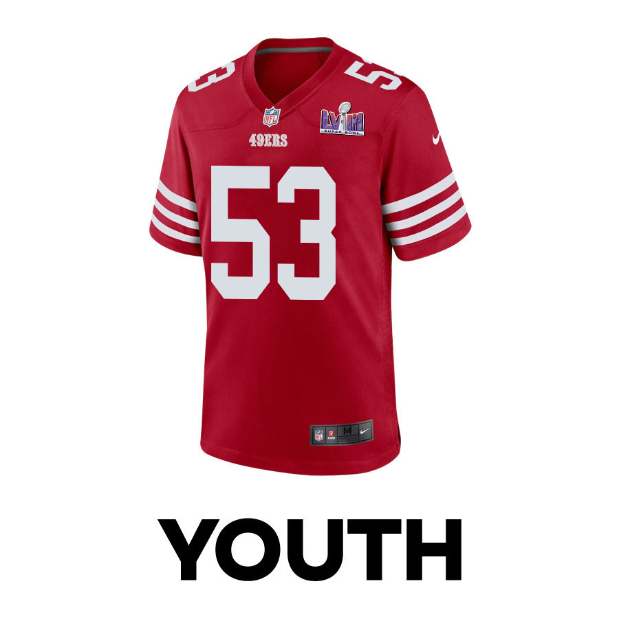 Dee Winters 53 San Francisco 49ers Super Bowl LVIII Patch Game YOUTH Jersey - Scarlet