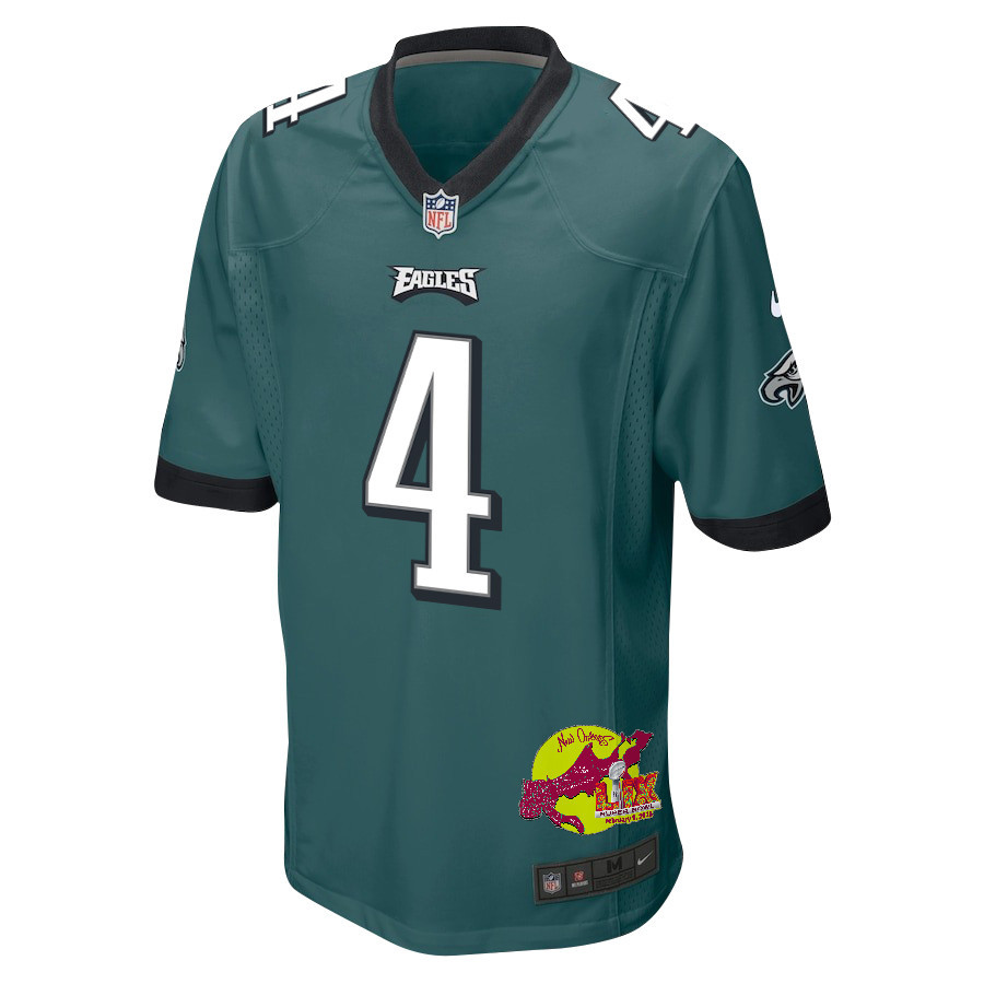 Jake Elliott 4 Philadelphia Eagles Super Bowl LIX New Orleans Patch Game Men Jersey - Midnight Green