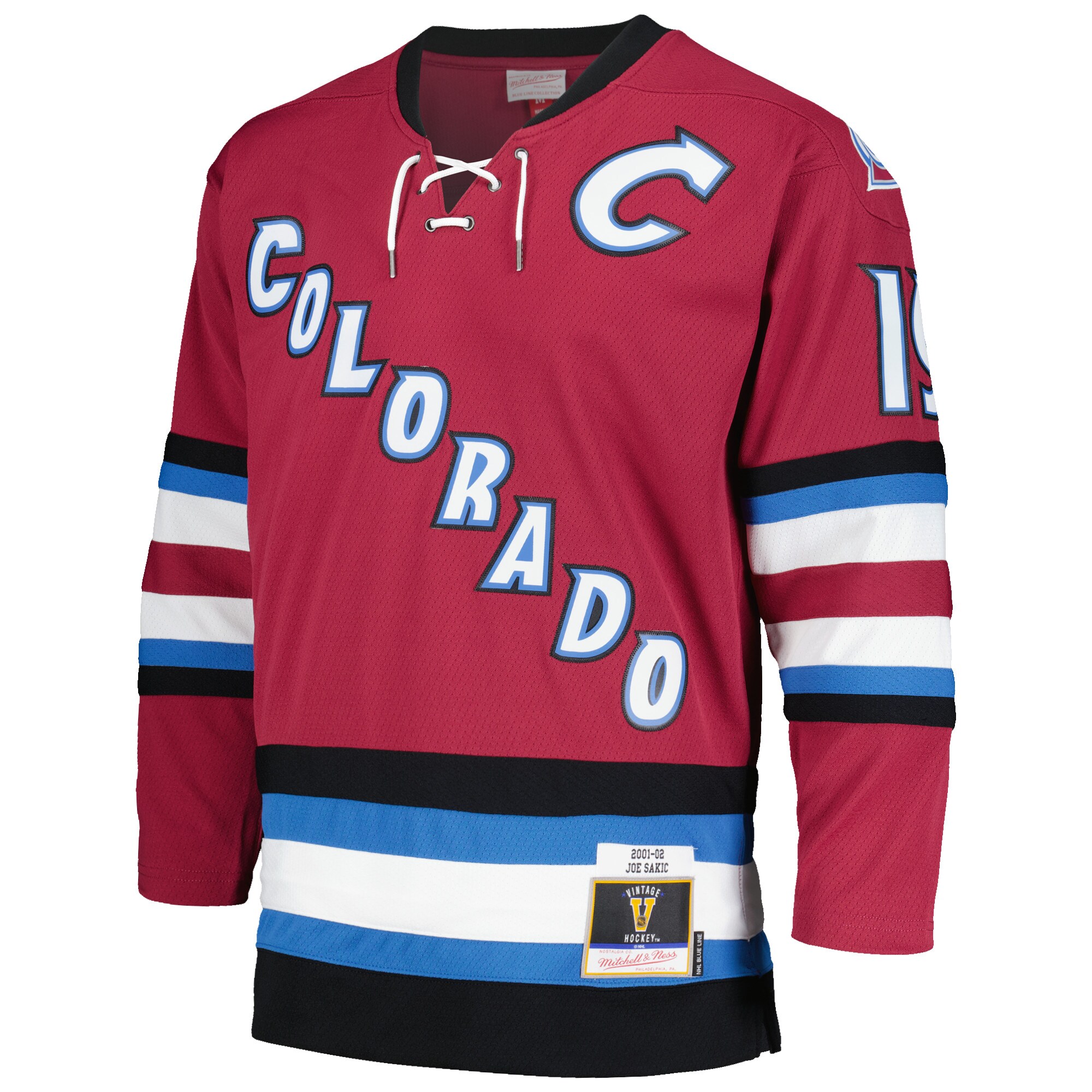 Joe Sakic Colorado Avalanche Mitchell & Ness 2001\/02 Blue Line Alternate Player Jersey - Burgundy