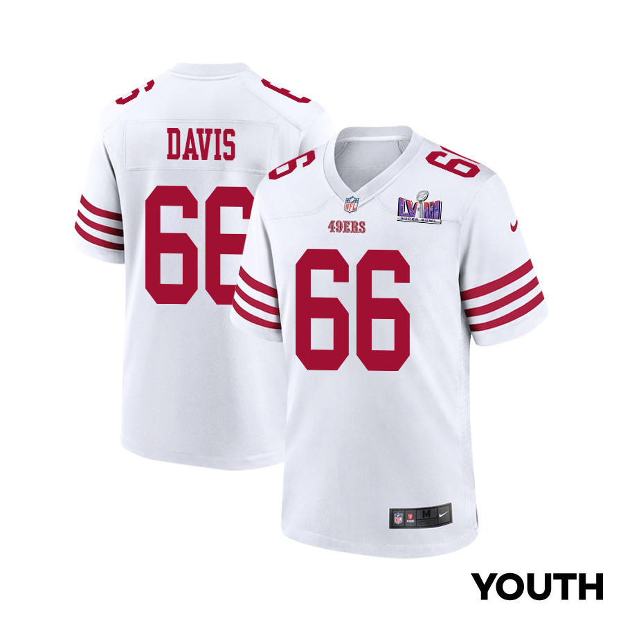 Jesse Davis 66 San Francisco 49ers Super Bowl LVIII Patch Game YOUTH Jersey - White