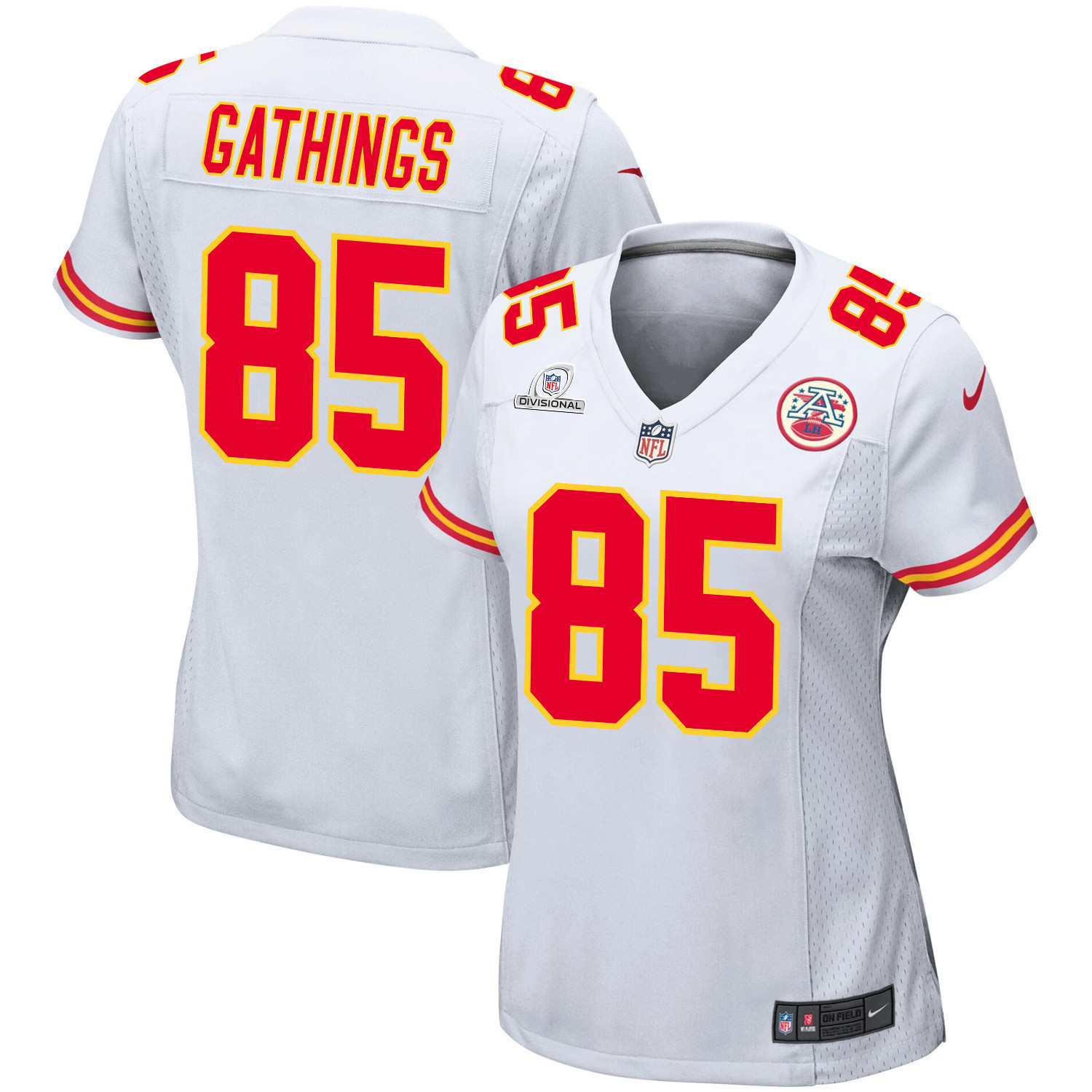Izaiah Gathings 85 Kansas City Chiefs Super Bowl LVIII Patch Game Women Jersey - White