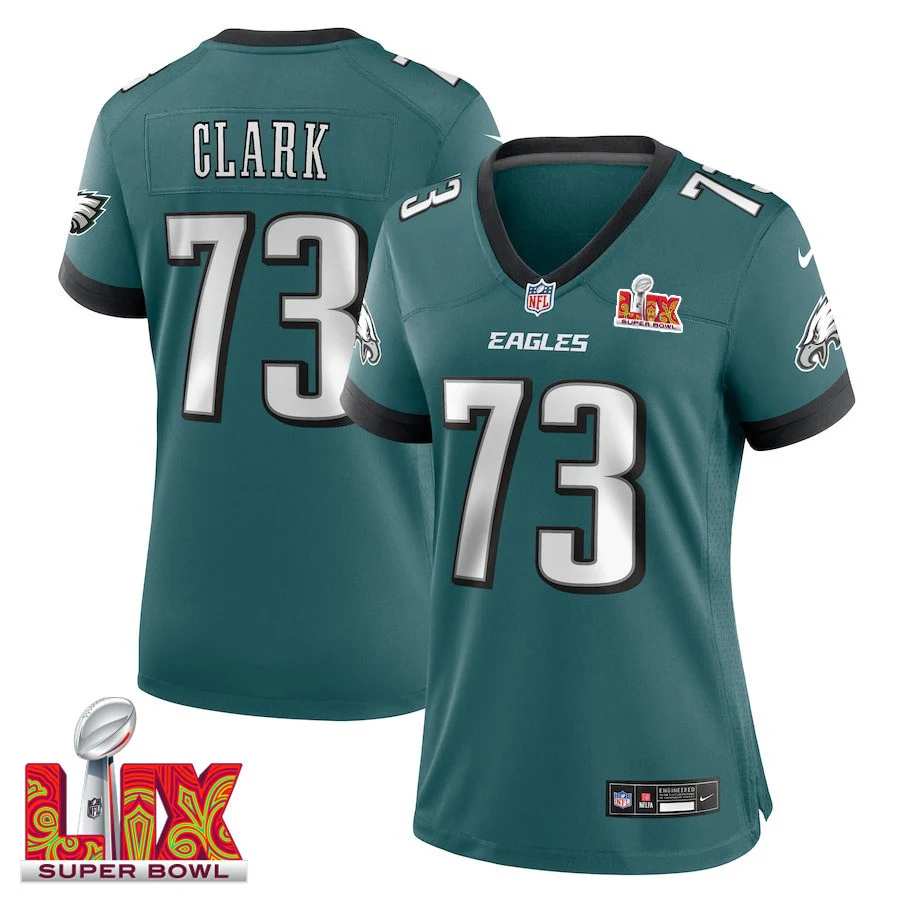 Le'Raven Clark #73 Philadelphia Eagles Super Bowl LIX Women's Jersey - Midnight Green