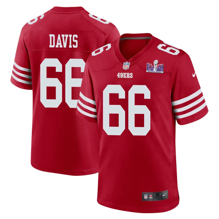 Jesse Davis 66 San Francisco 49ers Super Bowl LVIII Patch Game Men Jersey - Scarlet