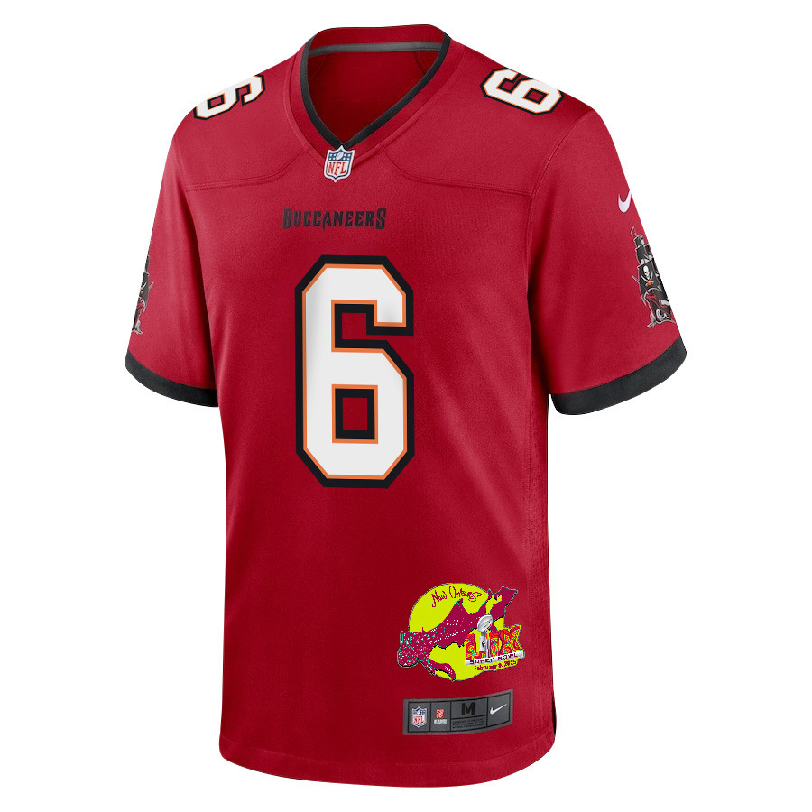 Baker Mayfield 6 Tampa Bay Buccaneers Super Bowl LIX New Orleans Patch Game Men Jersey - Red