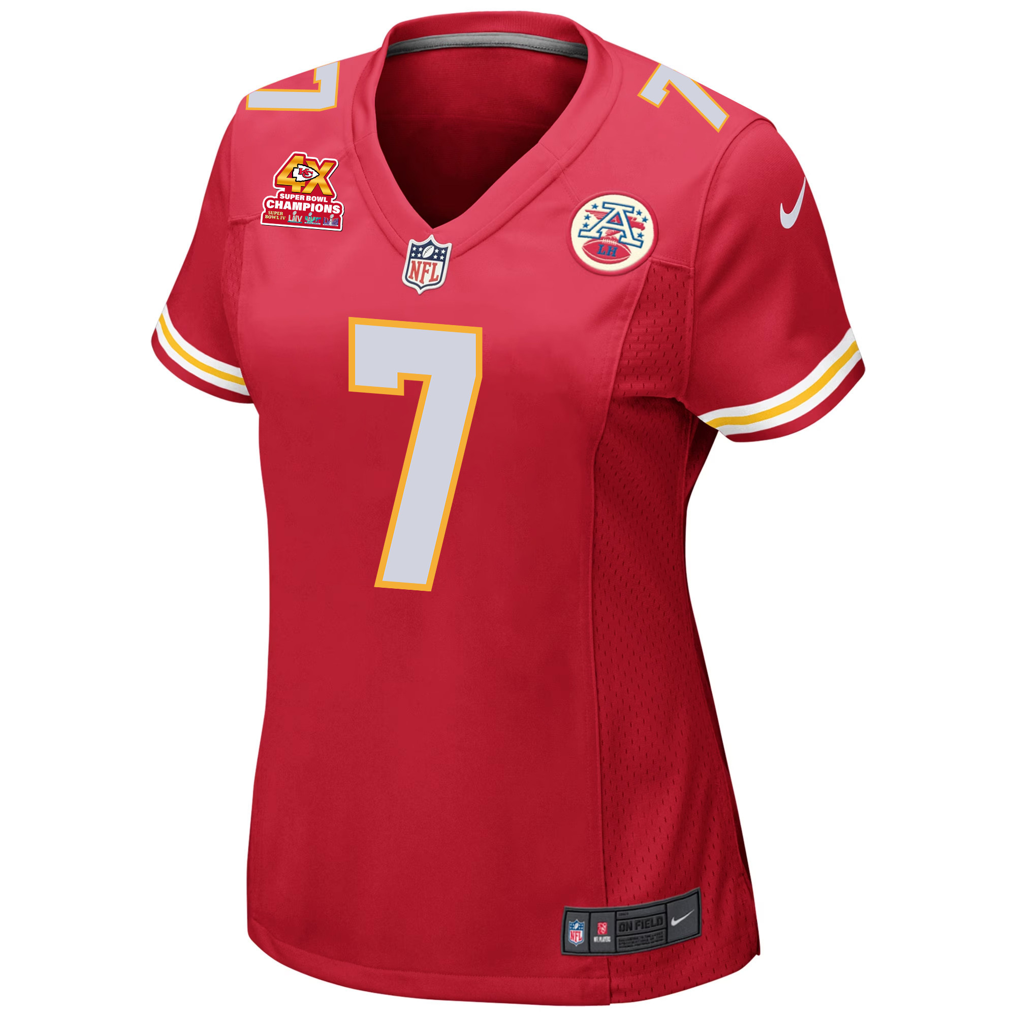 Harrison Butker 7 Kansas City Chiefs Super Bowl LVIII Champions 4X Game Women Jersey - Red